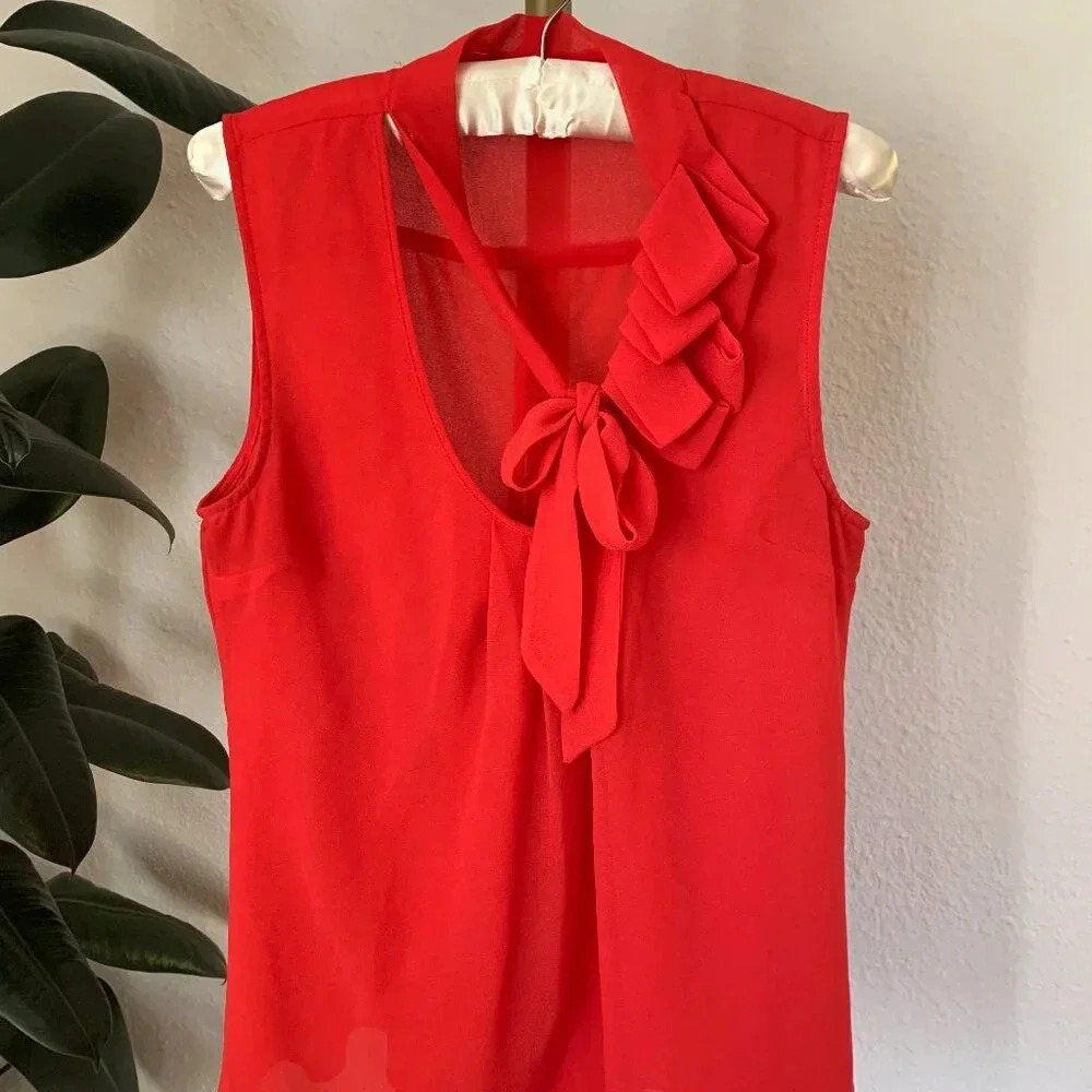 Gap Sheer Sleeveless Asymmetrical Tie Blouse Sz M